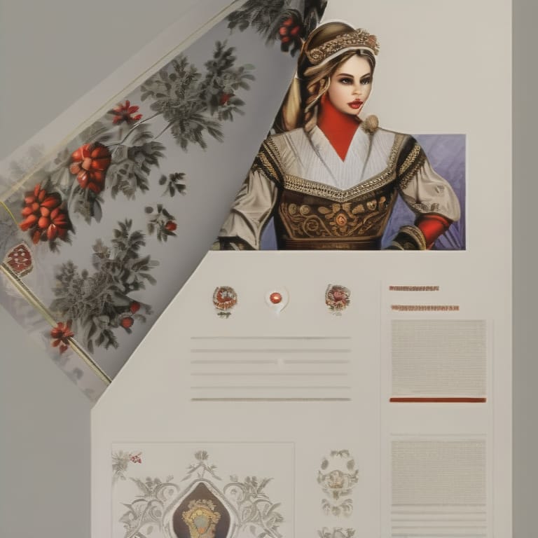A Woman, A Character Sheet, Front View And Back View, Full-length, Highlighted On A White Background, In An Authentic Festive Slavic Costume, Identical Clo...
