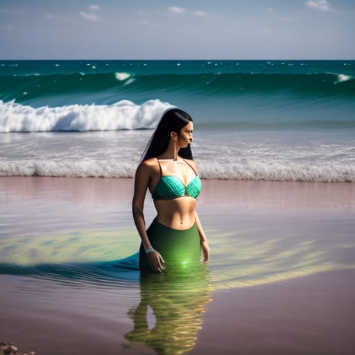Create An Image Inspired By Mermaid, Full Body, In To Ocean