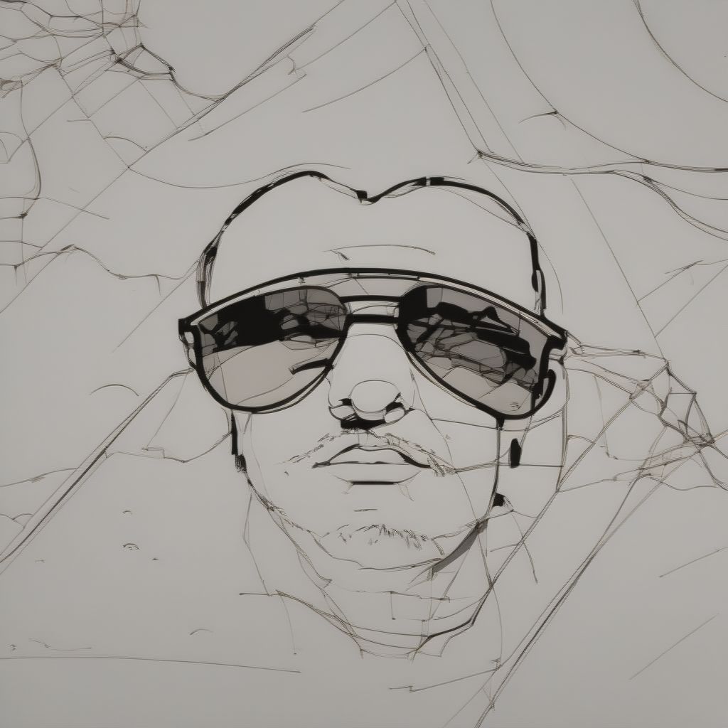 A Cool Looking Man With Sunglasses, One Lineart Vektorgrafik (Meisterwerk, Beste Qualität, 8K, UHD, Minimalistische Strichzeichnungen:1.3), (anspruchsvolle...