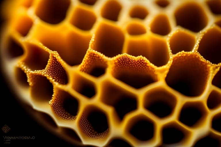 Honeycomb With Dripping Honey, , Depth Of Field. Bokeh. Soft Light. By Yasmin Albatoul, Harry Fayt. Centered. Extremely Detailed. Nikon D850, (35mm|50mm|85...
