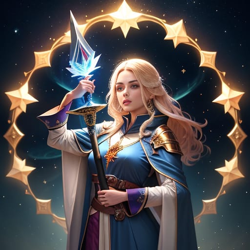 A Woman In A Blue Dress Holding A Sword, A Young Female Wizard, Epic Mage Girl Character, Female Wizard, Portrait Of A Female Mage, A Beautiful Female Wiza...