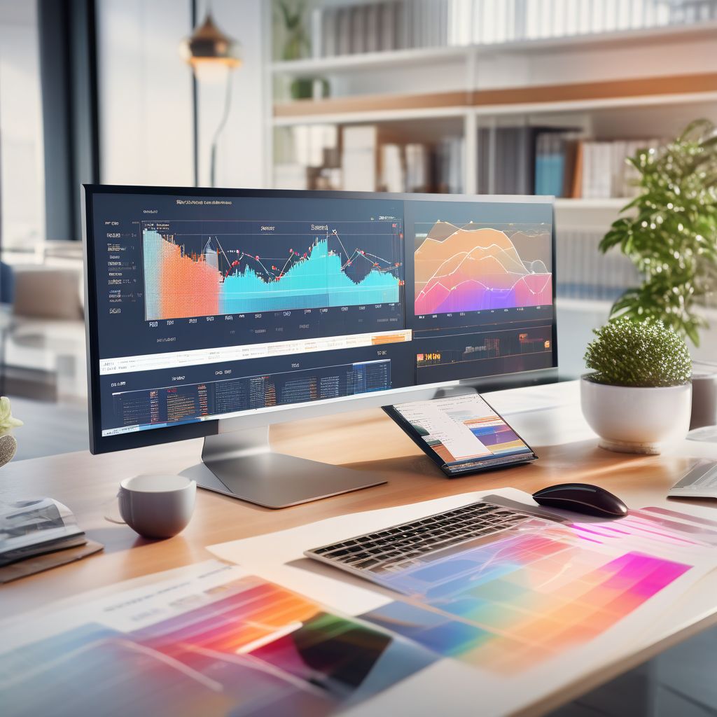An AI-generated Image Showcasing A Sleek Digital Workspace With A Large Screen Displaying Complex Data Analytics And Insights. Include A Variety Of Graphs,...