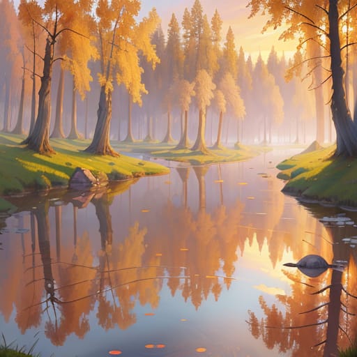 Masterpiece, Pond, Stream, Sunrise, Cold Misty Autumn Morning, Beautiful Ethereal Artwork, Ivan Shishkin, Peder Mork Monsted, James Gurney, Semirealistic