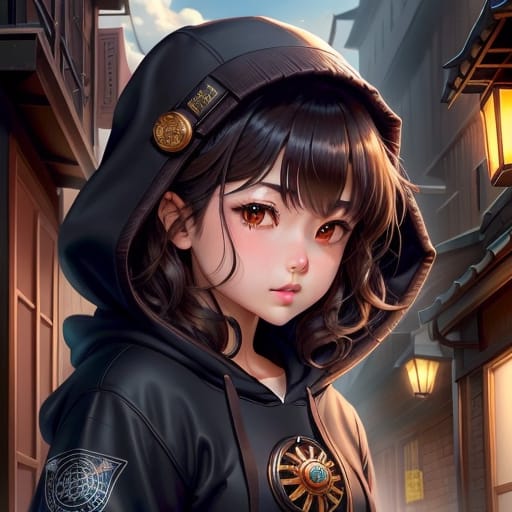A Close Up Of A Person Wearing A Hoodie, Toko Fukawa, Dark-brown Eyes, Asian Eyes, Curly Hair, Light-brown Hair, White Skin, Round Full Face, Western Steam...