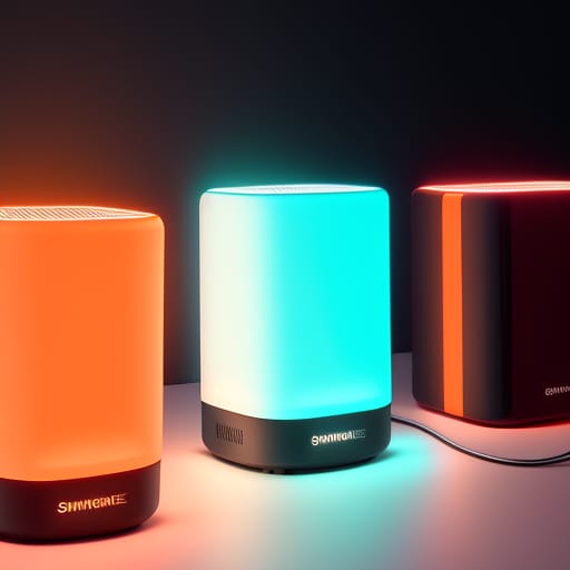 High-quality Image Of A Single Sleek And Modern Tech Product, Such As A Smart Speaker Or Wearable Device, With A Spotlight Shining On It. Apply A Color Ove...