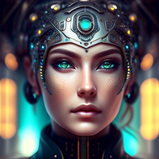 Centered Portrait Of An Ultra Detailed Mechanical Cyberpunk Female Android, Looking Into The Camera, Intricate, Elegant, Super Highly Detailed, Smooth, Sha...
