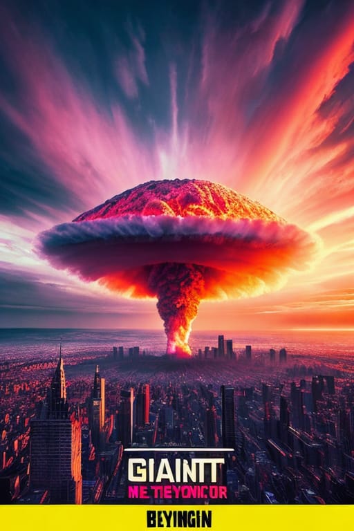 Giant Atomic Explosion In Intense Pink Color, Beautiful Backlit Igh Detailed, Covered In Neon Clouds. Bold Neon Colors, Create A Stunning Movie Poster For...