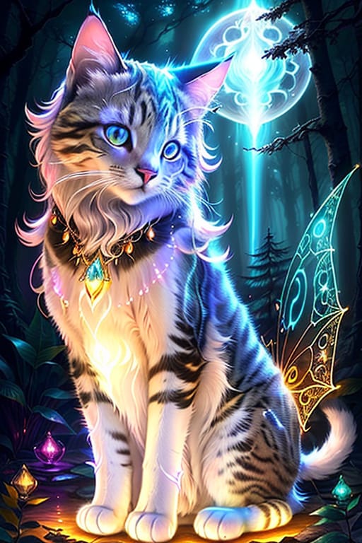 Luminescent Cat In Faerie's Illuminated Realm, Unearth The Radiance Of A Wondrous Cat That Emanates An Ethereal Glow, As If Embraced By The Mystical Forces...