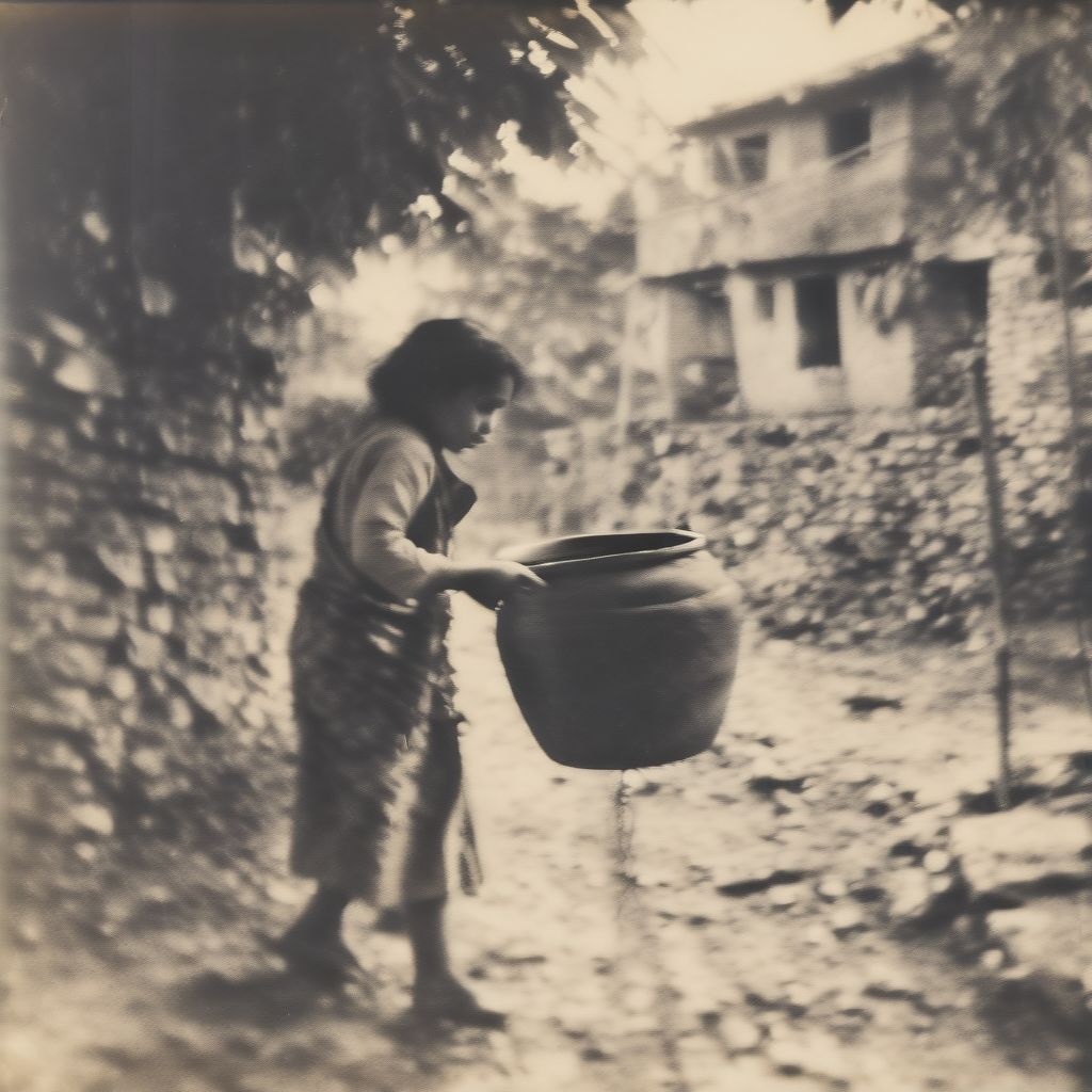 A Young Woman Carrying A Pot To Fill Water In A Village