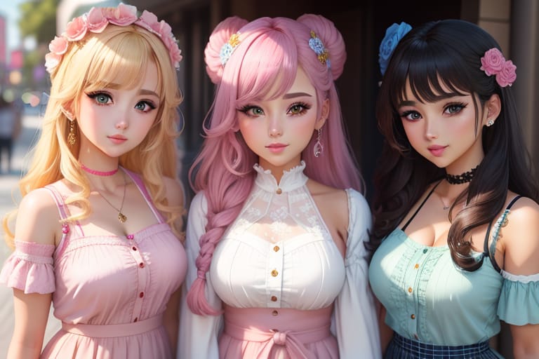 1group, Four Girls, Pastel Idols , Cute Outfit, Highly Detailed, High Quality, 4k , 8k, HD, Beautiful Face, Beautiful Hands, Beautiful Face, Cartoonish, Ci...