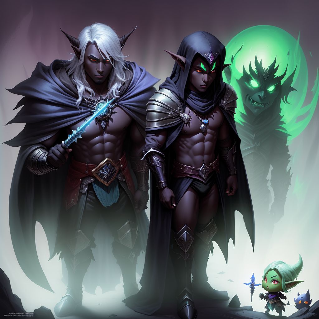 Adorable Little Dungeons And Dragons Drizzt Do'urden (dark Elf With Black Skin) Holding Two Sabers, Marvin The Martian, Design, Robotic, Cute, Cartoonish,...