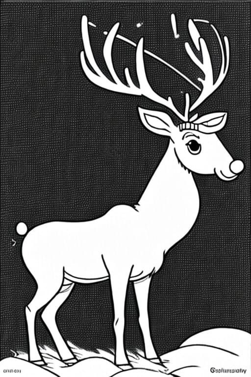 In The Midst Of A White Expanse, A Charming Christmas Reindeer Stands Ready To Pull A Sleigh Overflowing With Gift Boxes, Sketched Finely In Monochrome Sha...