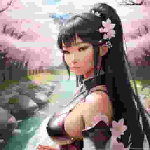 Op Art, P style poster of a beautiful black Japanese female warrior meditating under a blooming cherry blossom tree with a flowing river in the background. The warrior will be dressed in traditional samurai armor and will have a focused and serene expression on their face. The image will be shot with a high-end camera and lens, capturing every detail of the warrior's armor and the delicate beauty of the cherry blossom tree. The image will also include subtle elements of Japanese calligraphy and symbols, representing the art of healing one's money blocks through mindfulness and meditation. The image will be designed in a vintage comic book style, with bold lines and vivid colors reminiscent of classic manga. + Photorealistic Illustration Japanese Warrior + Samurai Armor + Cherry Blossom Tree Flowing River + High - End Camera and Lens + Japanese Calligraphy and Symbols Mindfulness and Meditation Vintage Comic Book Style + Bold Lines + Vivid Colors + Classic Manga., optical illusion, abstract, geometric pattern, impression of movement, Op Art