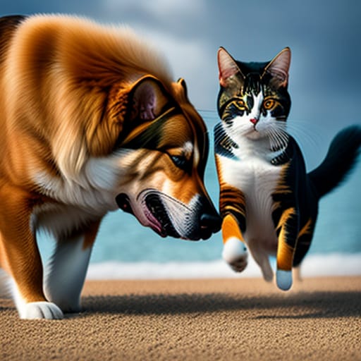 Dog And Cat Playing Around