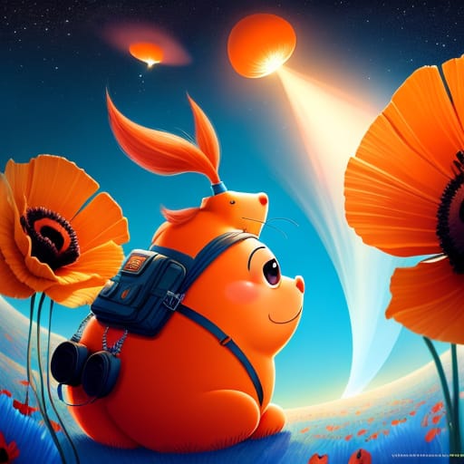 Imaginary Cartoonish, Unrealistic, Fantastic, Fantasia Style Surreal And Unrealistic Close-up Of An Orange Bum Tooting A Fart Cloud Surrounded By Huge Popp...