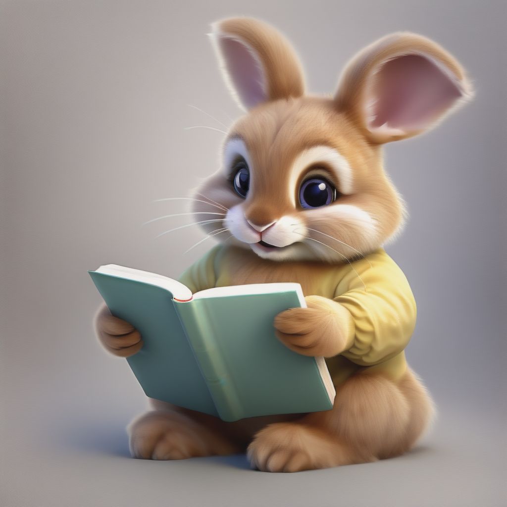 A Very Cute Bunny Rabbit Reading A Child's Book With No Background