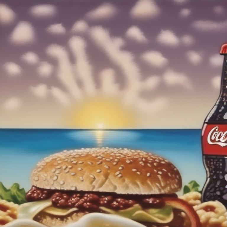 Platillo De Comida Llamado La Vieja Confiable Que Lleva Hamburguesa Con Carne De Res Y Queso + Bebida Coca Cola, Semirealistic