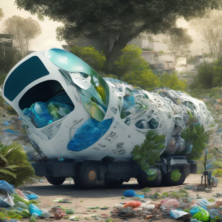 Envisioning A Sustainable And Environmentally Conscious Future, Create A Visually Striking Scene Of A Futuristic Garbage Collection Vehicle. This Vehicle S...