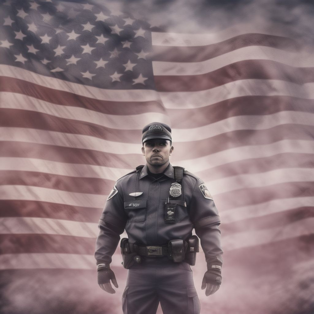 Draw A Picture Of A Police Officer Standing Facing The American Flag
