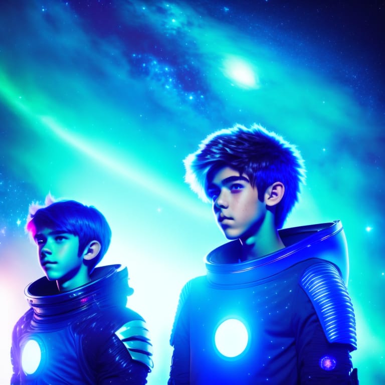 Teenager, Teenage Boy, Long Hair, Teenager, Teenage Boy, A Handsome And Young-looking Boy, A Handsome Alien Boy, Green And Light Blue And Blue Alien Super...